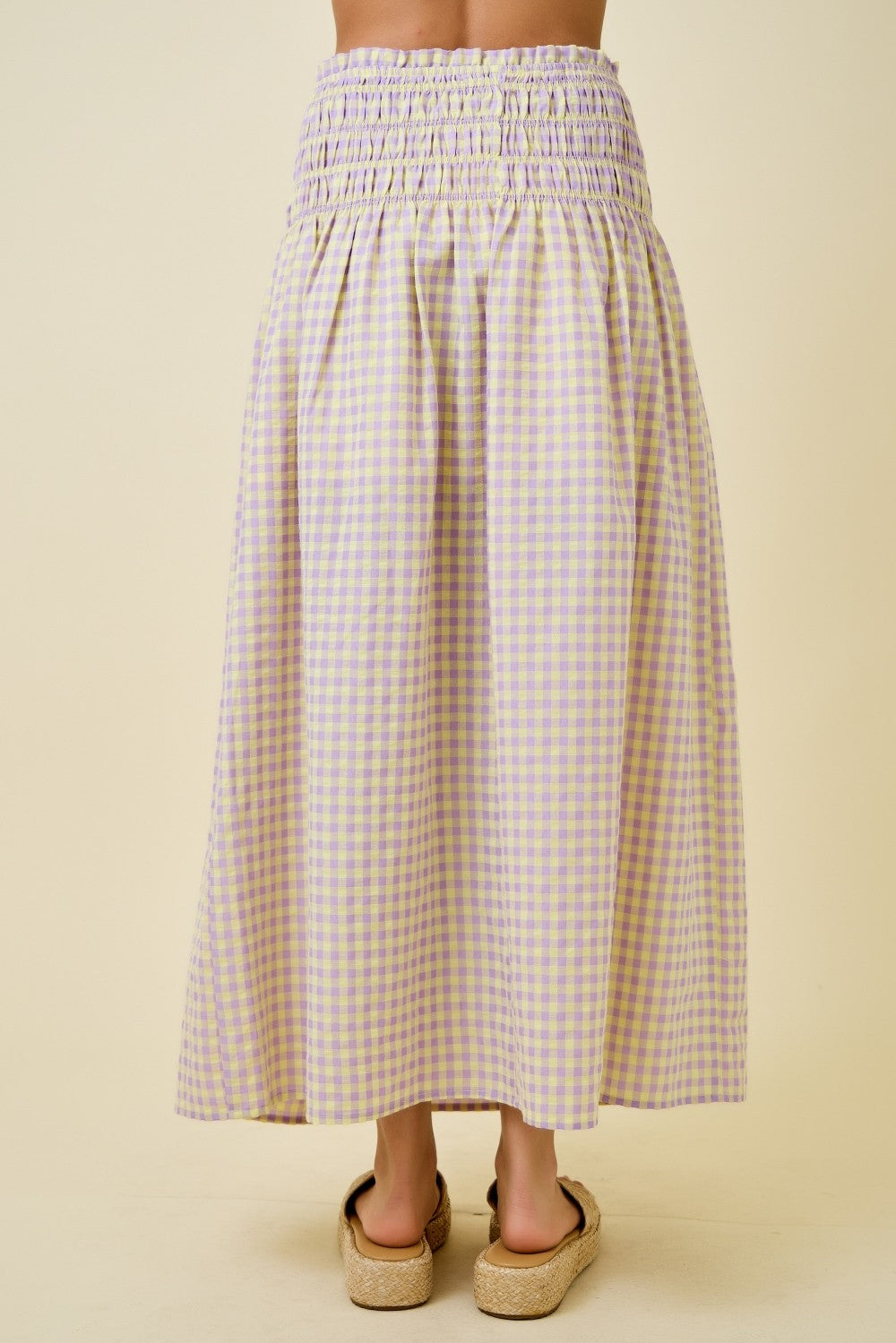 Gingham Smocked Waist Midi Skirt