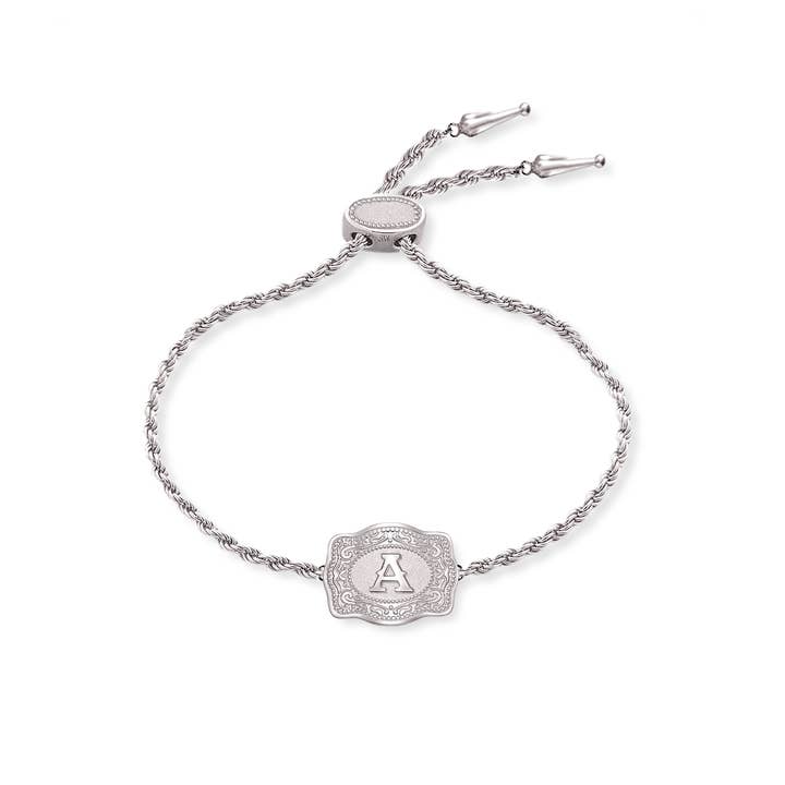 SpurWest Ultra Mini Belt Buckle Bracelet Initial Silver A B C D E F womens initial jewelry at Boltranchstore.com free shipping