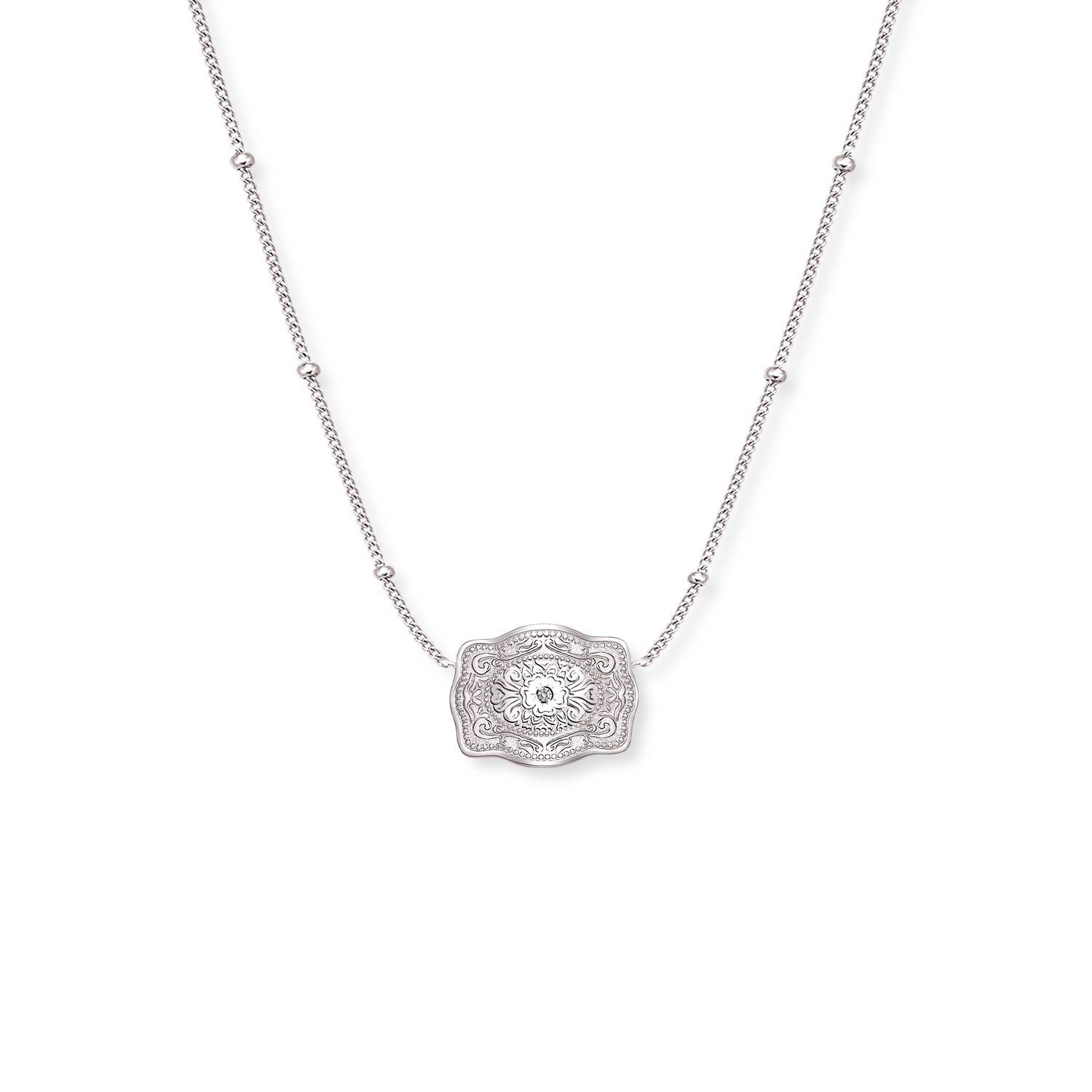 Ultra Mini Belt Buckle Necklace (Amelia Rose) - Silver