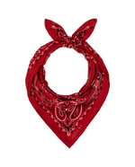 The Great Silk Bandana True Red square scarf with black and cream paisley border and medallion center rodeo