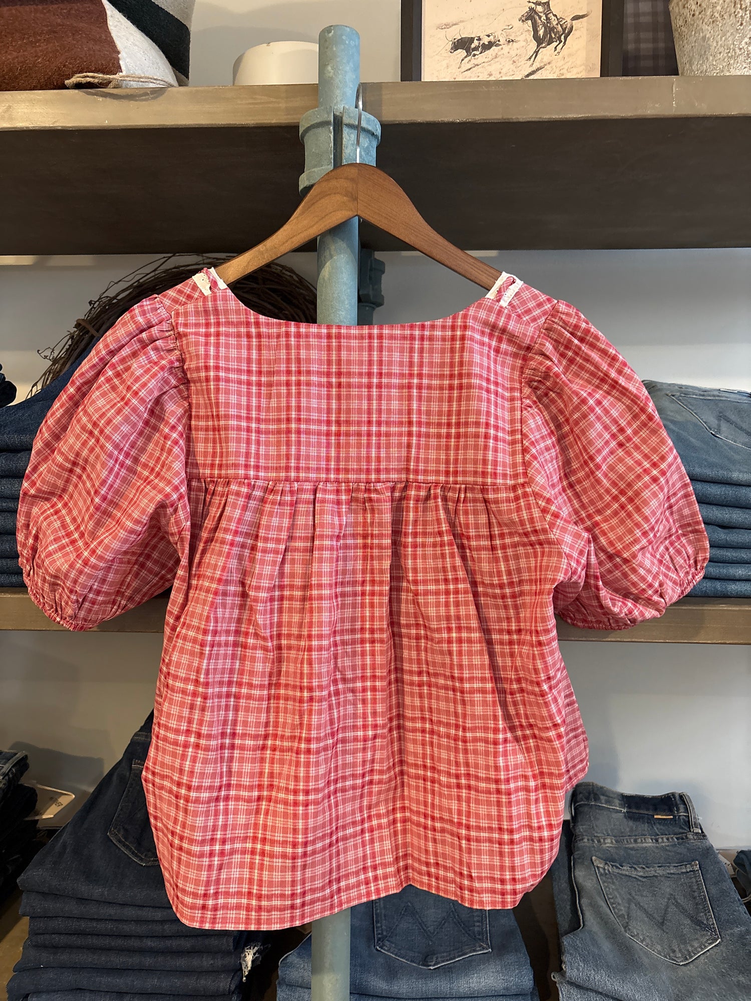 Ruby Red Plaid Checkered Blouse