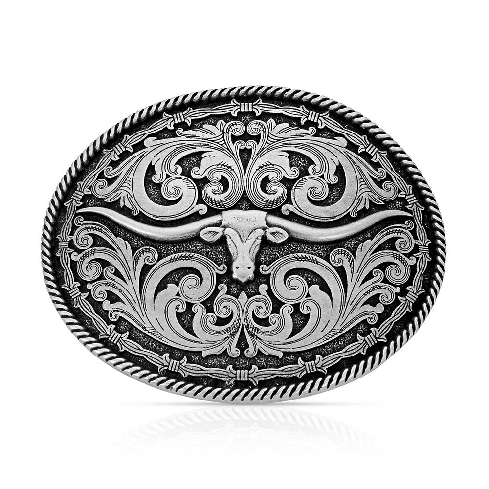 Montana Silversmiths Rope and Barbed Longhorn Classic Buckle