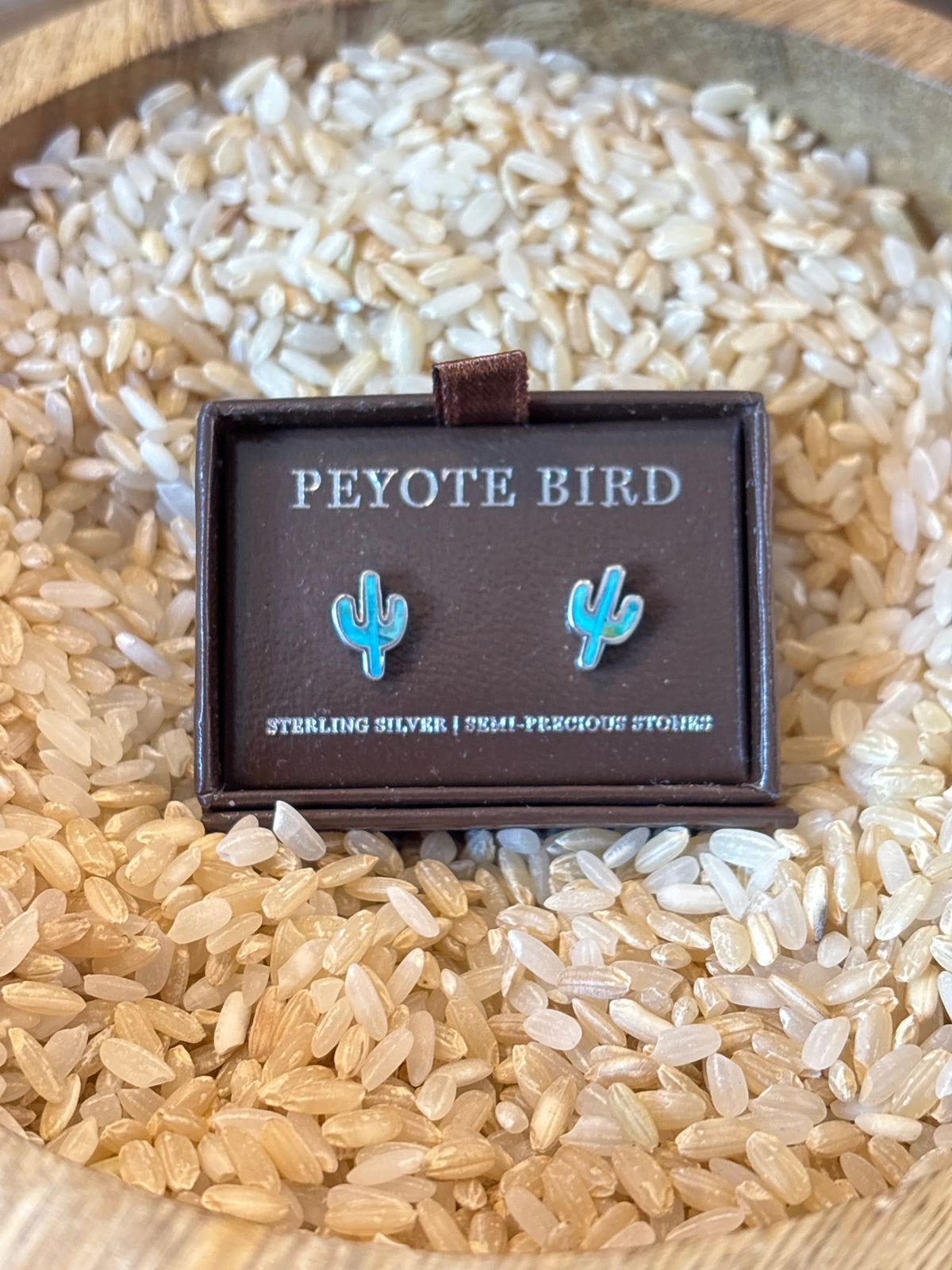 Turquoise cactus stud earrings Peyote Bird at Boltranchstore.com