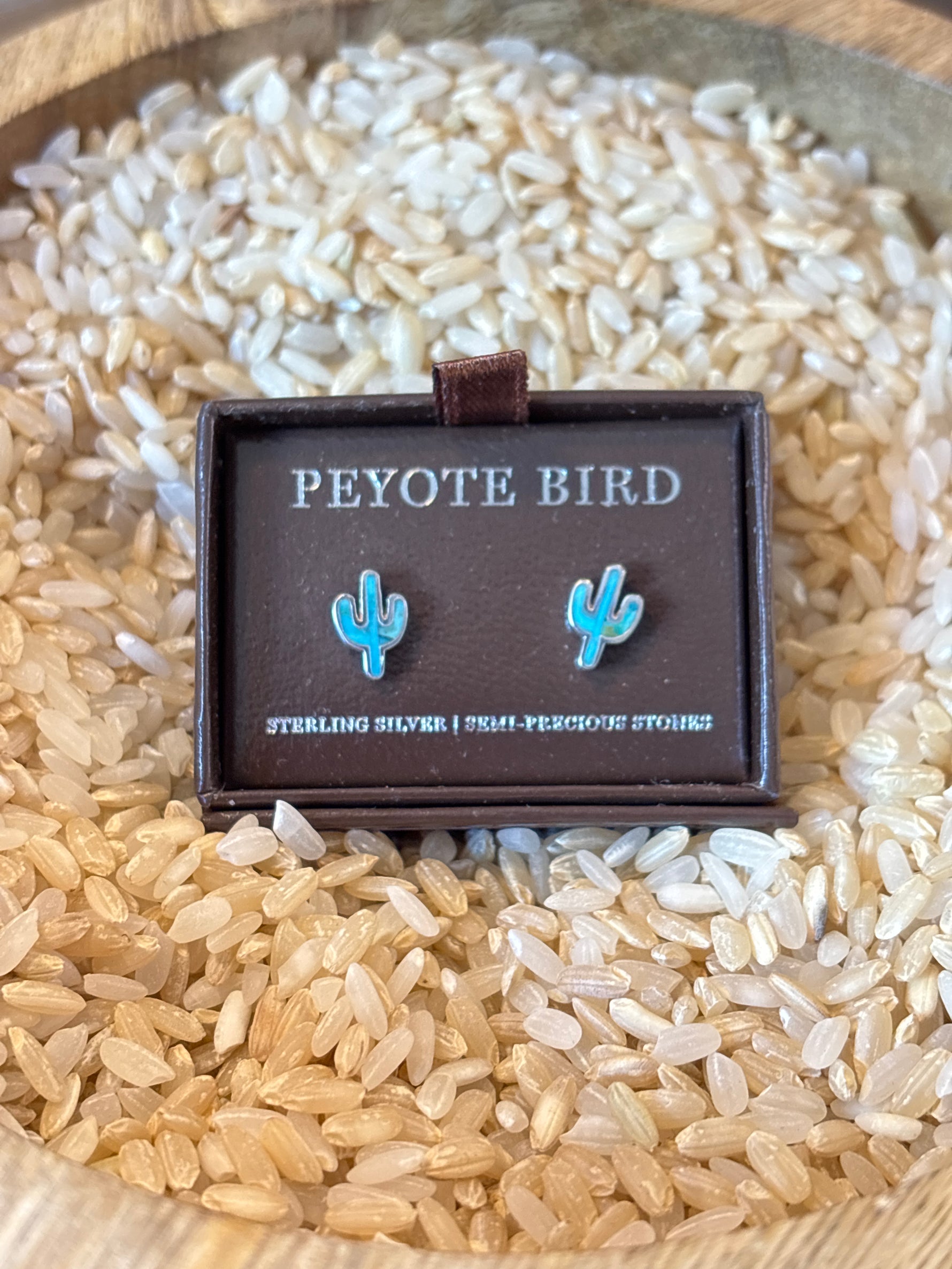 Turquoise cactus stud earrings Peyote Bird at Boltranchstore.com