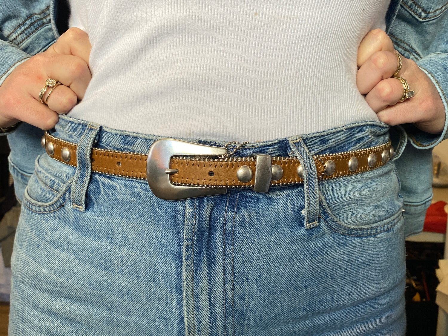 Tan Silver Stud Belt