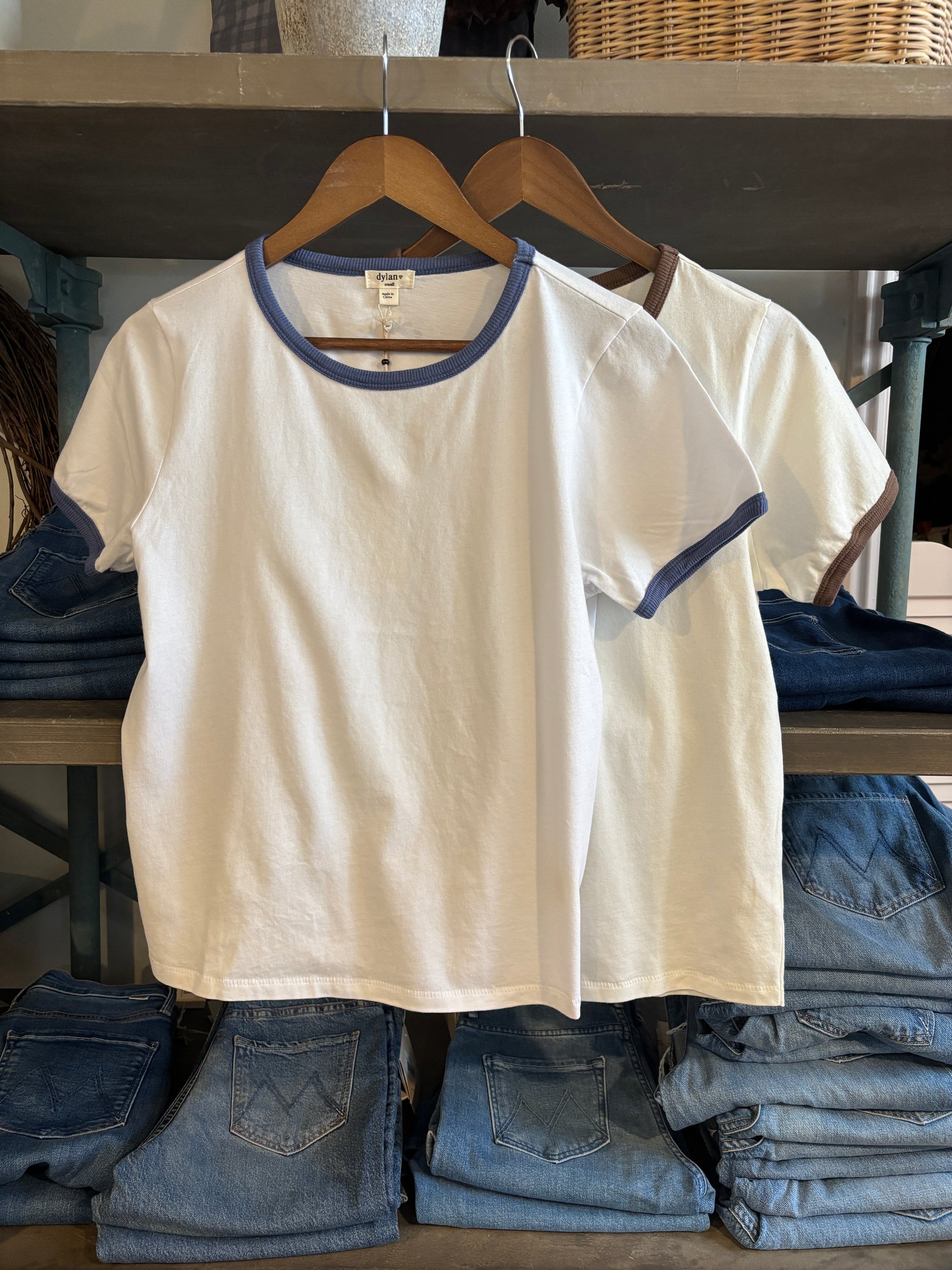 Dylan Alden Ringer Tee natural brown and white blue Boltranchstore.com Free Shipping womens t-shirt short sleeve cotton G5W05SCJ