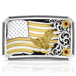Decorative tray with American flag design, eagle, and floral elements Noble Pride American Made Buckle With Eagle at boltranchstore.com free shipping in stock America