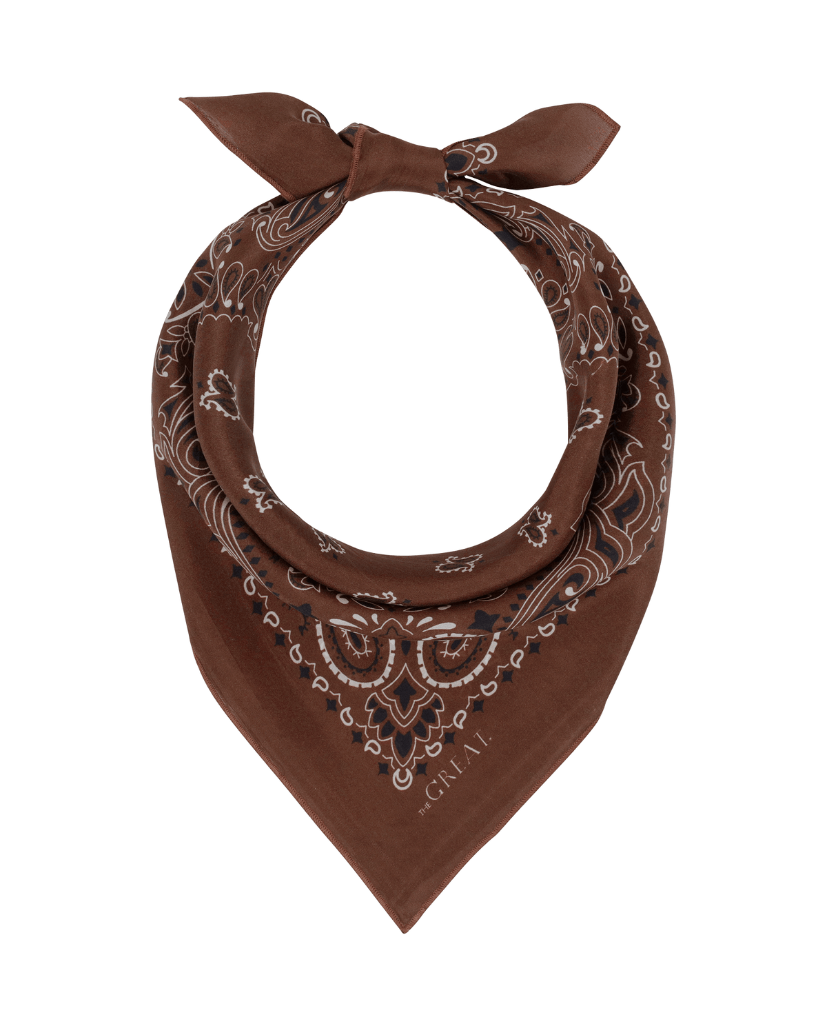 The Great Silk Bandana Chocolate square scarf with medallion center and ornate paisley border cowgirl style