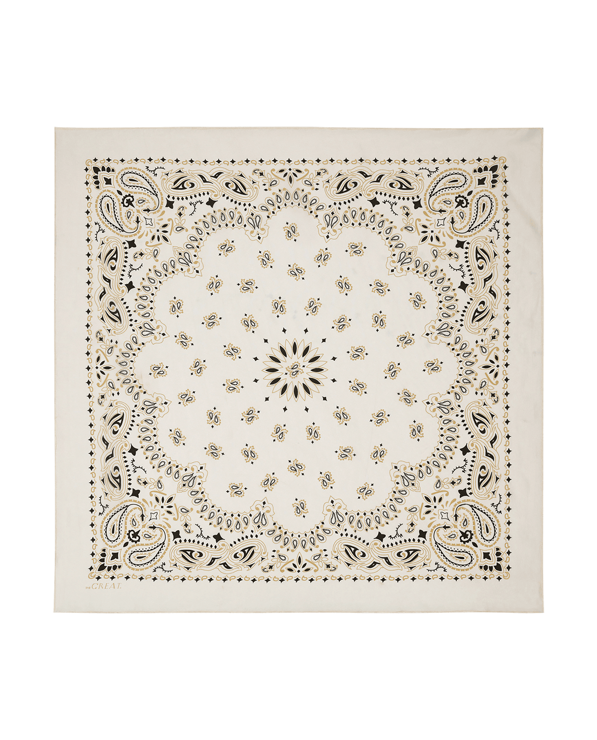 The Great Silk Bandana Cream ivory silk habotai bandana with black paisley print womens western boutique Utah SKU A143673CREAMOS