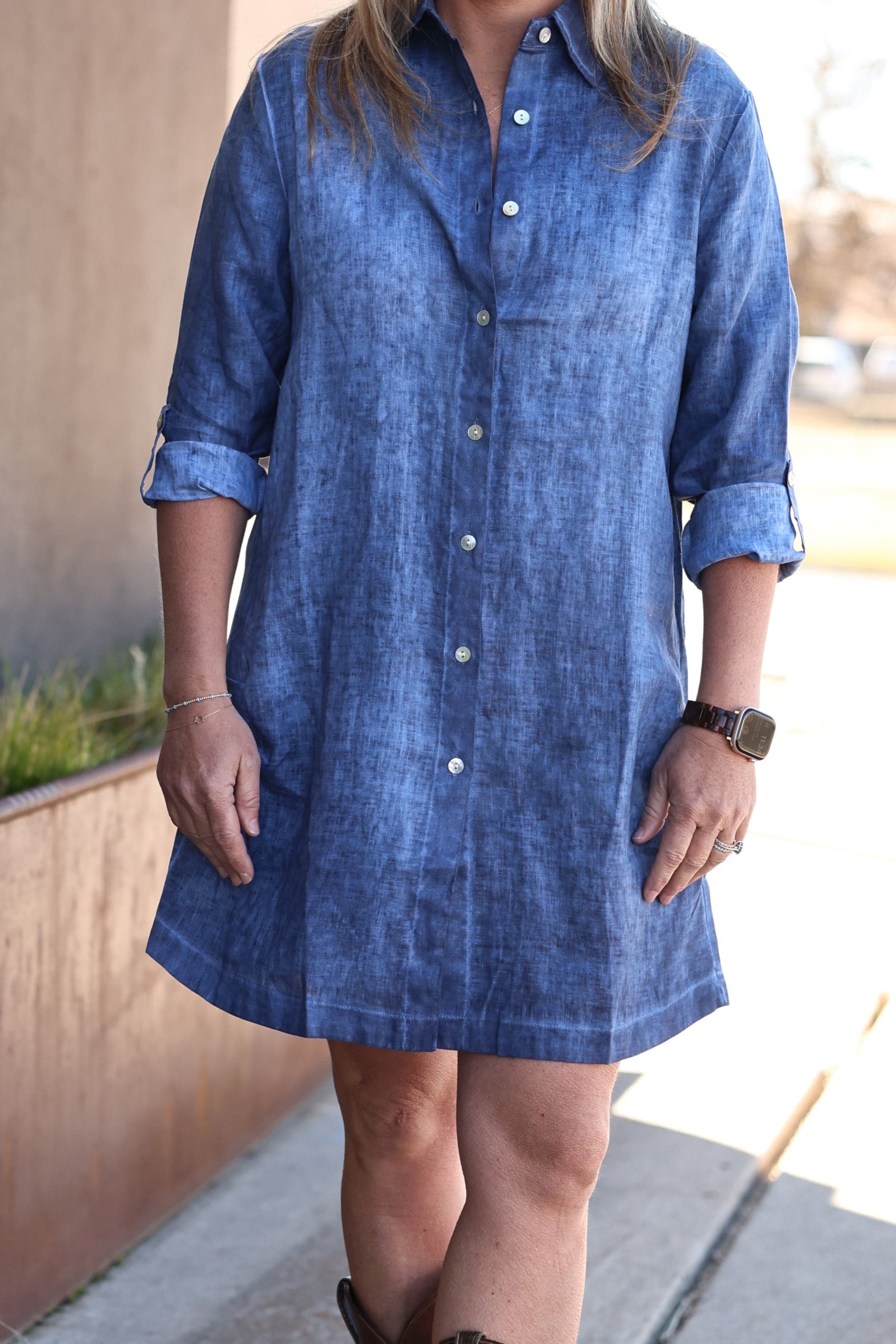 Abril Italian Denim Tunic Dress front