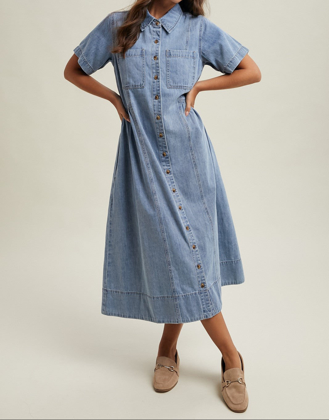 Addie Denim Button Front Shirt Dress shop at boltranchstore.com free shipping womens summer denim short sleeve dress