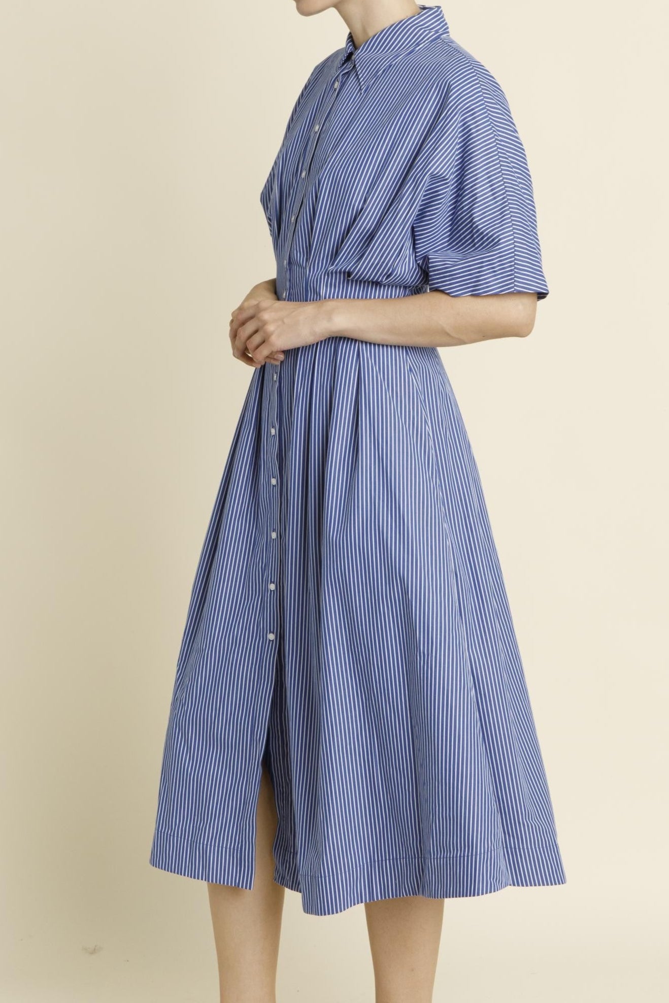 Adeline Button Pleated Midi Shirt Dress