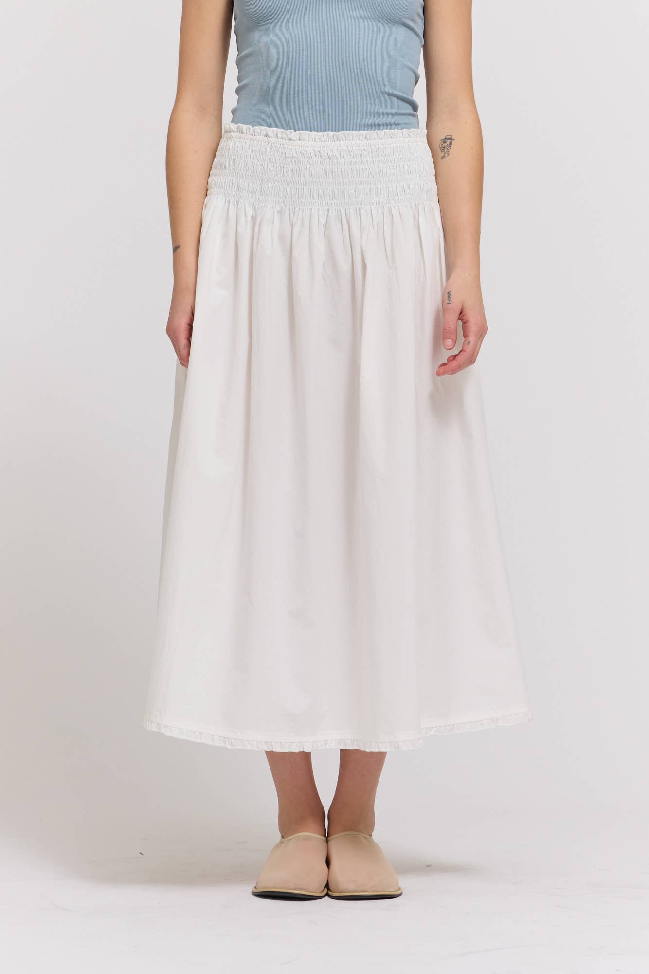 Adri Eyelet Trim Smocked Waist Skirt at boltranchstore.com free shipping in stock style with anything up for down cowgirl boot white skirt 