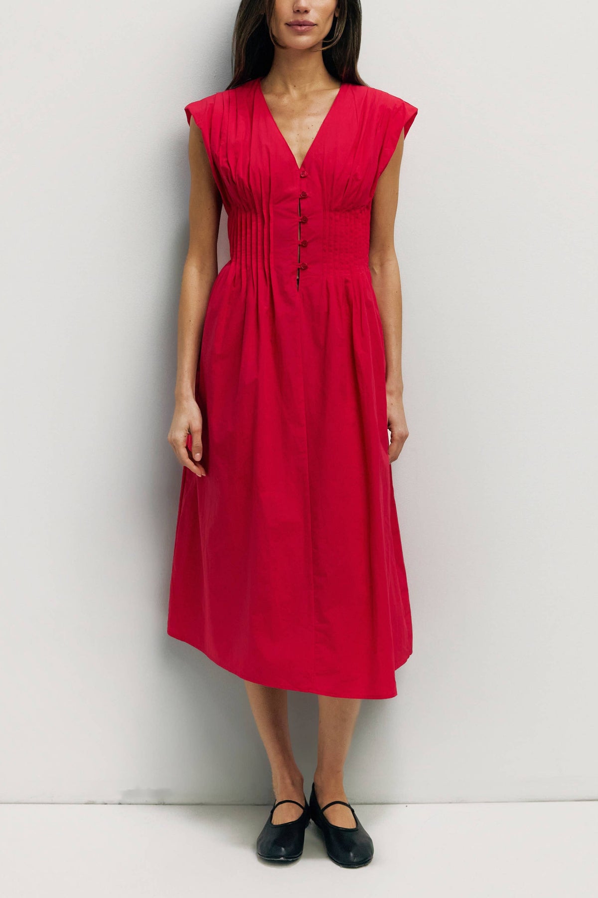 Womens Aleska Dress Pleated Midi Dress red summer dress cap sleeve western fashion party dress Boltranchstore.com MOD REF Free Shipping fast delivery