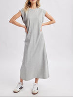 Alicia Cap Sleeve Knit Midi Dress at boltranchstore.com with free shipping style up or down with cowboy boots or sneakers Woman wearing a gray dress grey dress in stock