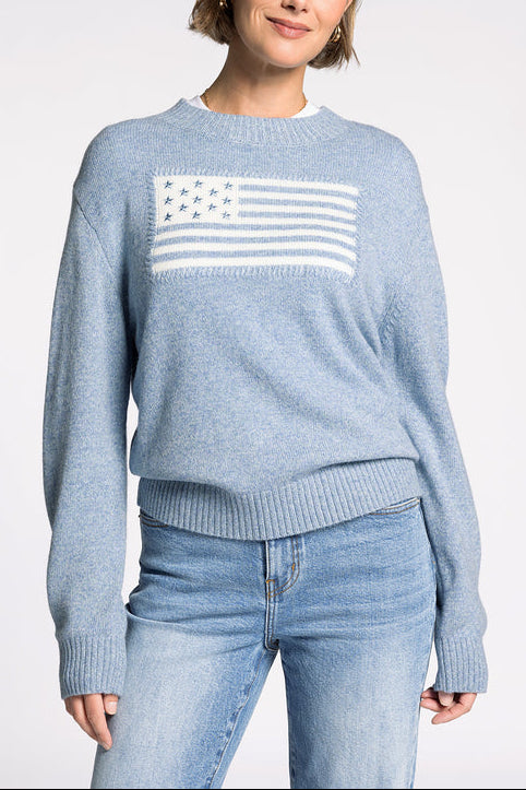 Womens Allegiance Sweater Blue american flag Boltranchstore.com free shipping heather blue crewneck sweater