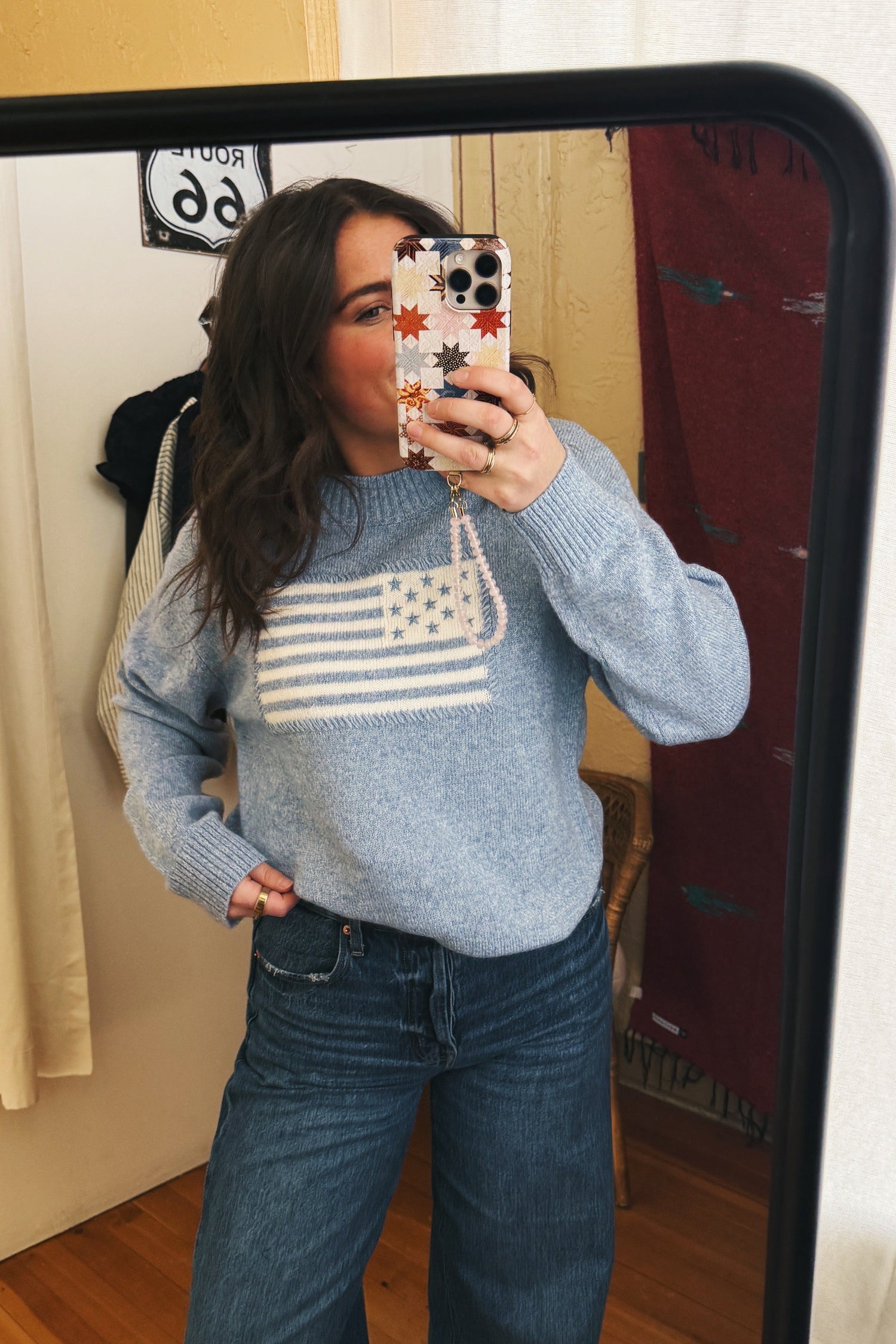 Allegiance Sweater heather blue anthem flag usa america americana crew sweater womens Boltranchstore.com Free Shipping