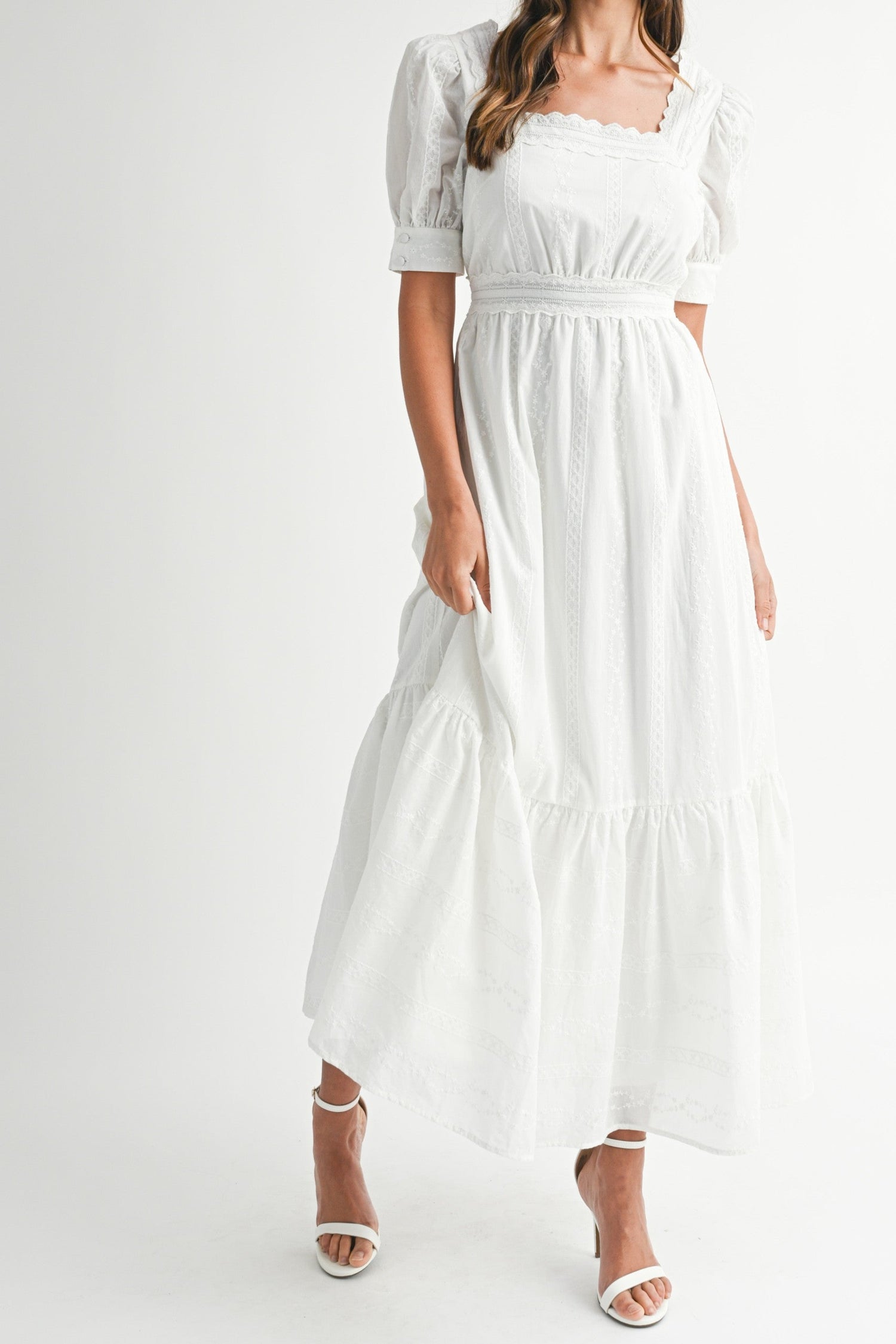 Allie Lace Puff Sleeves Midi Dress order at boltranchstore.com