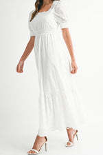 Allie Lace Puff Sleeves Midi Dress in a lace collar order at boltranchstore.com