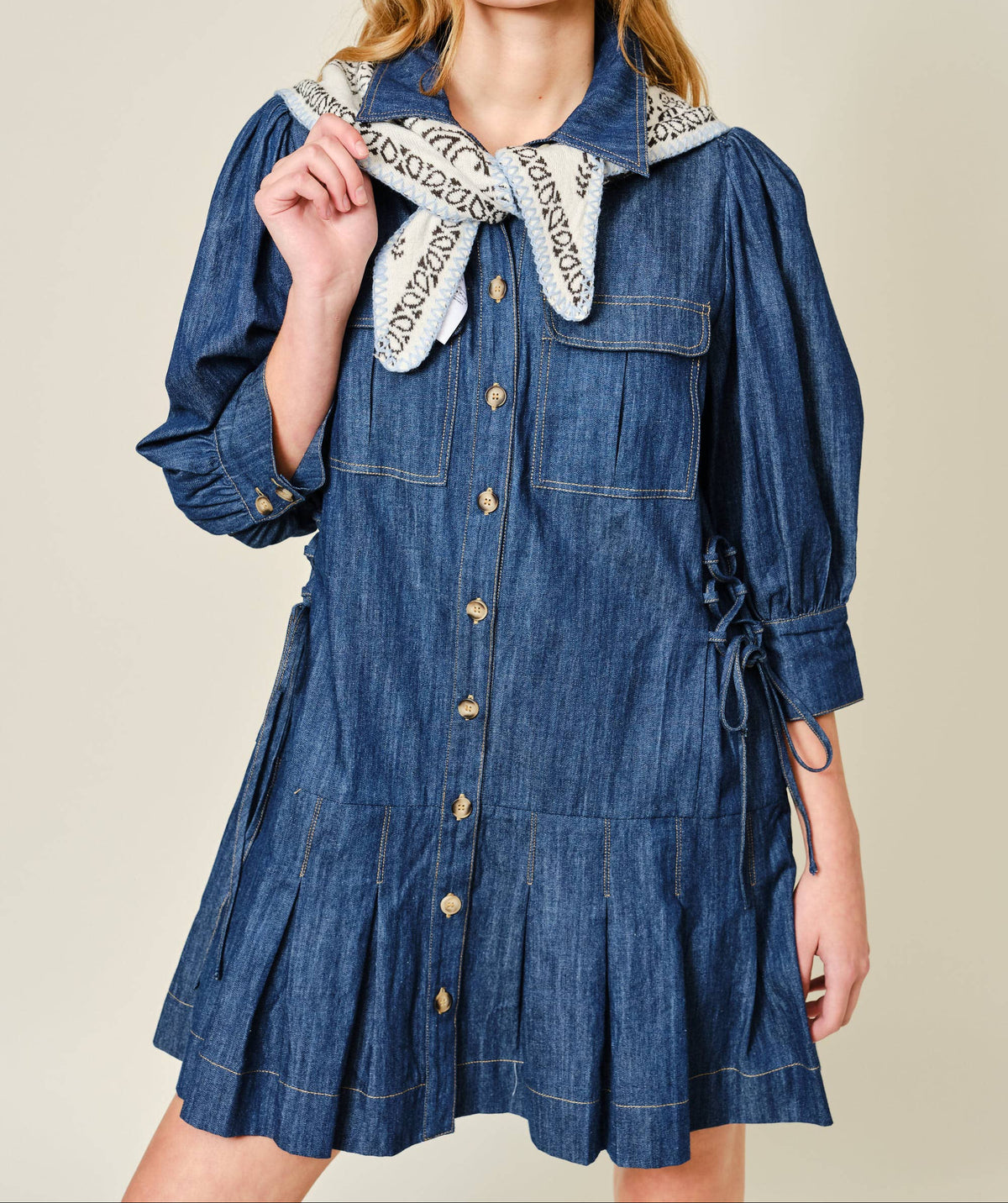 Amber Side Corset Denim Mini Dress shop at boltranchstore.com free shipping womens short summer denim dress long sleeve button down cute western style