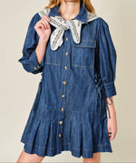 Amber Side Corset Denim Mini Dress shop at boltranchstore.com free shipping womens short summer denim dress long sleeve button down cute western style