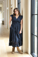 Amelia V Neck Flutter Dress Current Air Womens Dress floral lace hem and flutter sleeve navy blue womens wedding party dress free shipping Boltranchstore.com