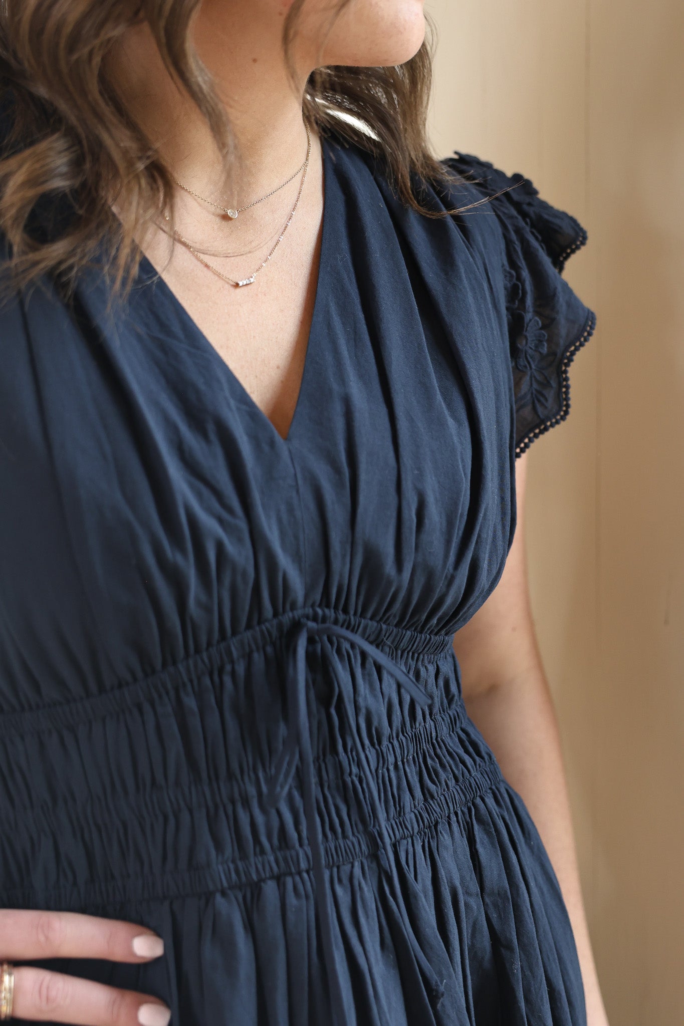 Amelia V Neck Flutter Dress Current Air Womens Dress elastic empire waist blue formal dress summer spring Bolt Ranch Store new arrivals