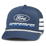 Blue Ford Motorsport cap with white mesh back and logo on a white background