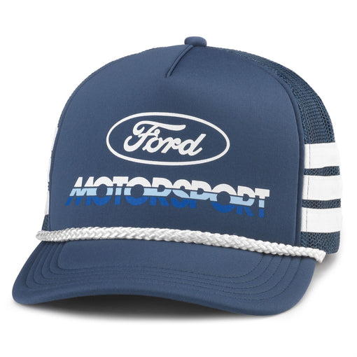 Blue Ford Motorsport cap with white mesh back and logo on a white background