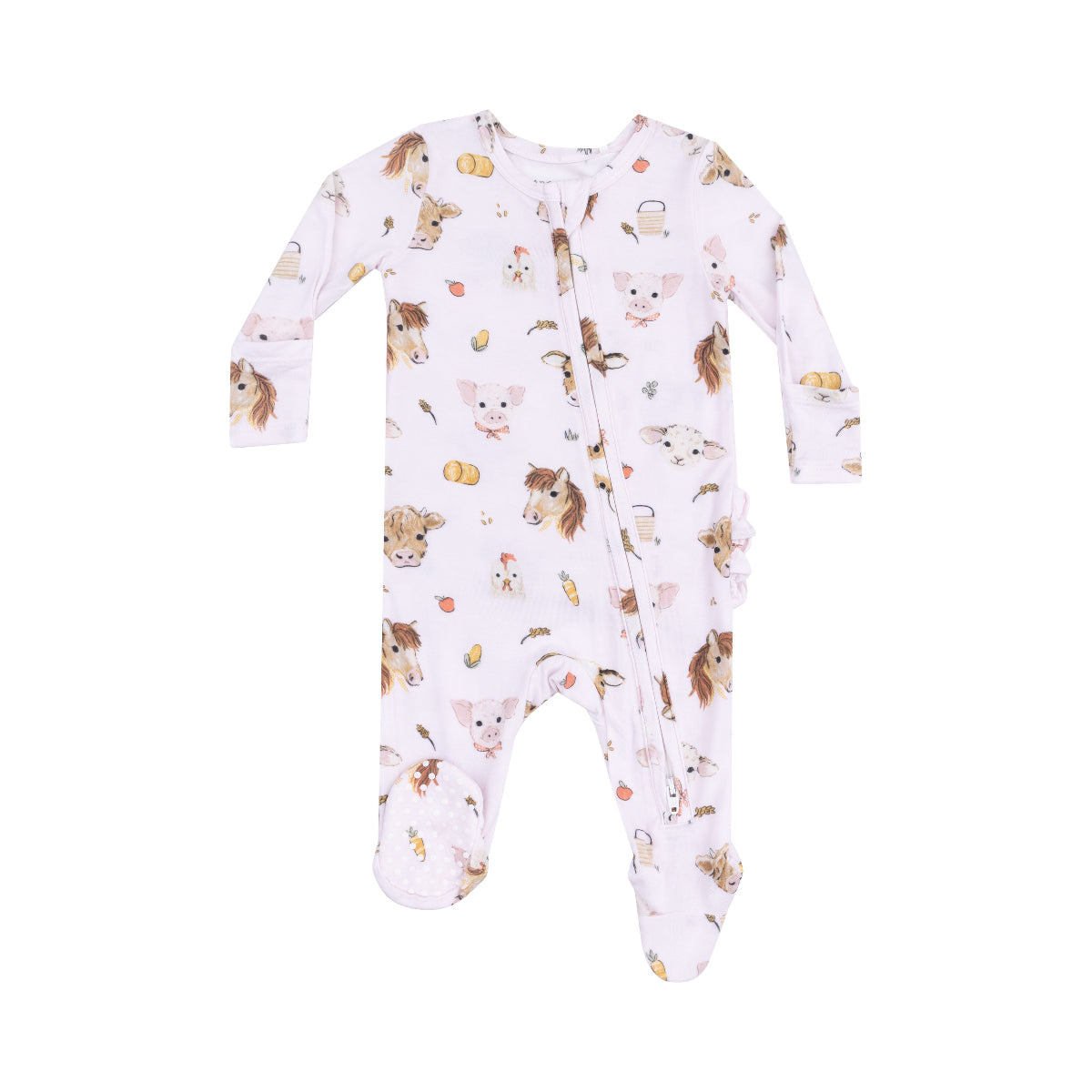 BABY infant sleeper Vintage Animals Faces Pink 2 Way Zipper Ruffle Back Footie Buy this at Boltranchstore.com