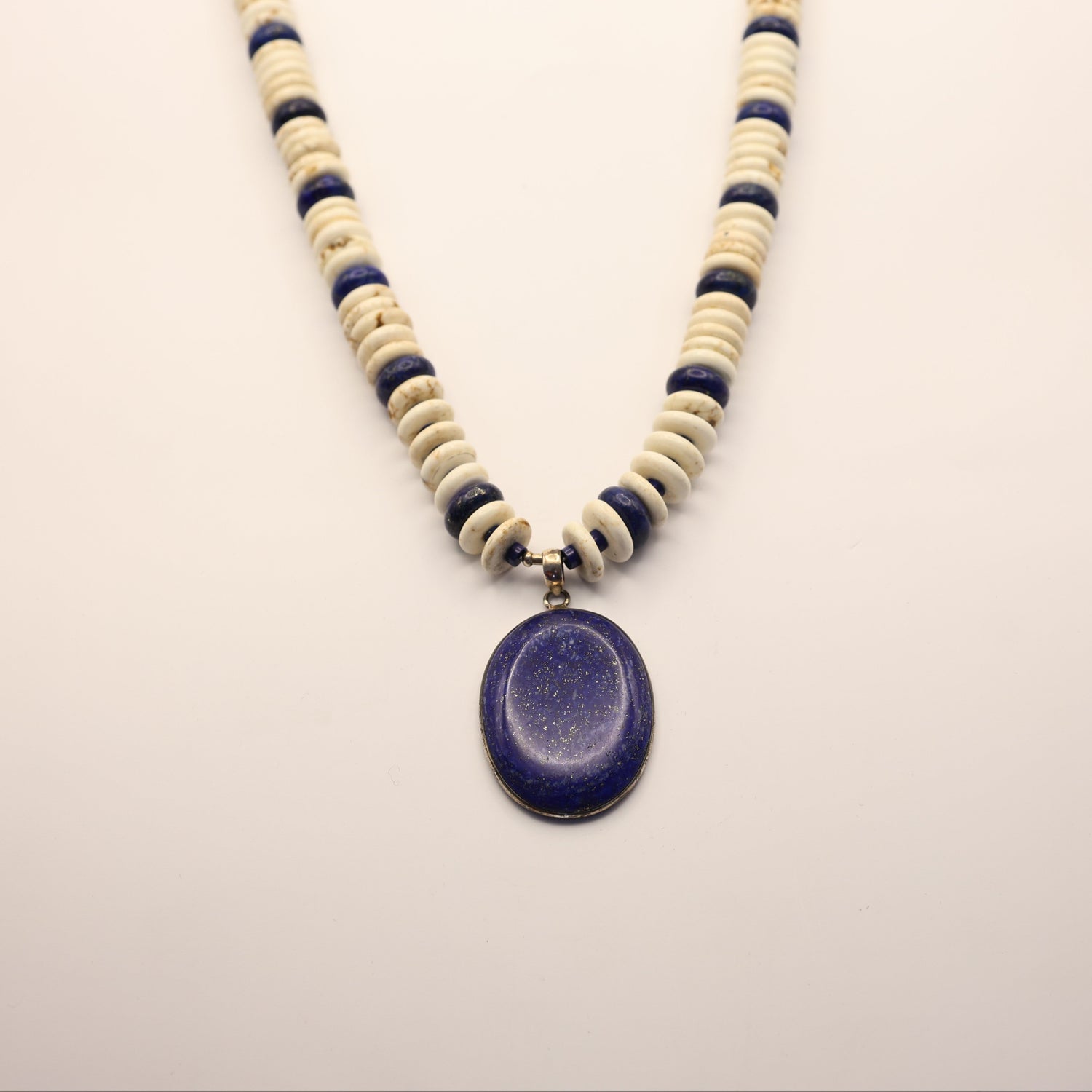 Aponi Shell and Lapis Necklace Native American Vintage Jewelry one of a kind at Bolt Ranch Store