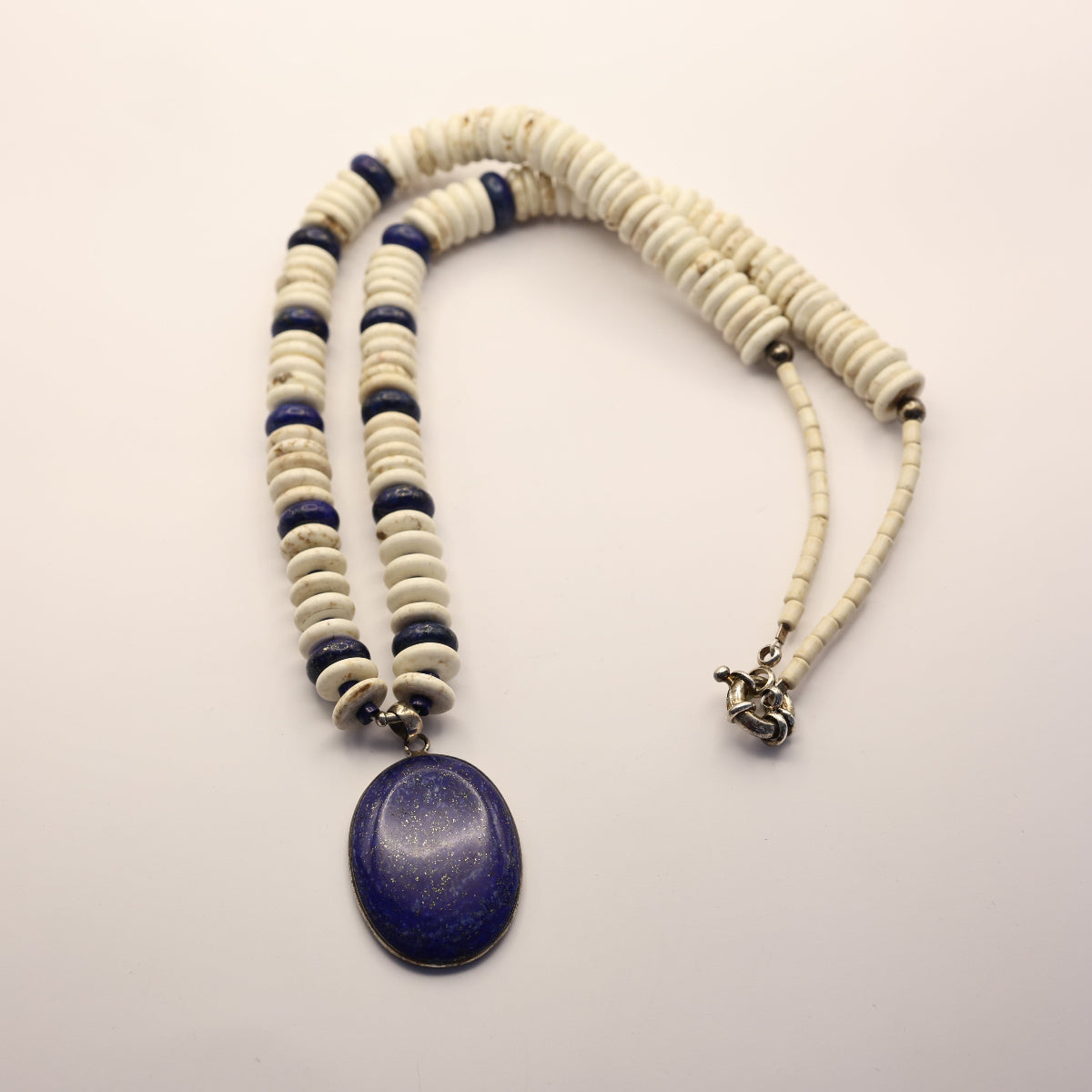 Aponi Shell and Lapis Necklace overlay vintage unique one of a kind indian jewelry at boltranchstore.com