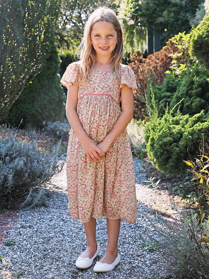 April Cornell Prague Paisley Kids Dress midi pink cream summer spring dress for party wedding religious at Boltranchstore.com