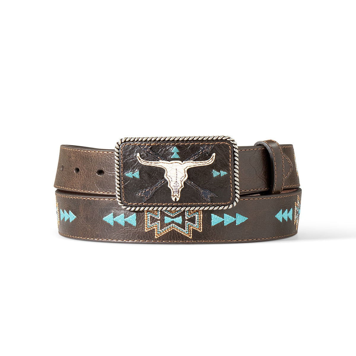 Ariat Ladies 1.5 Cow Skull Arrow Belt - Dark Brown