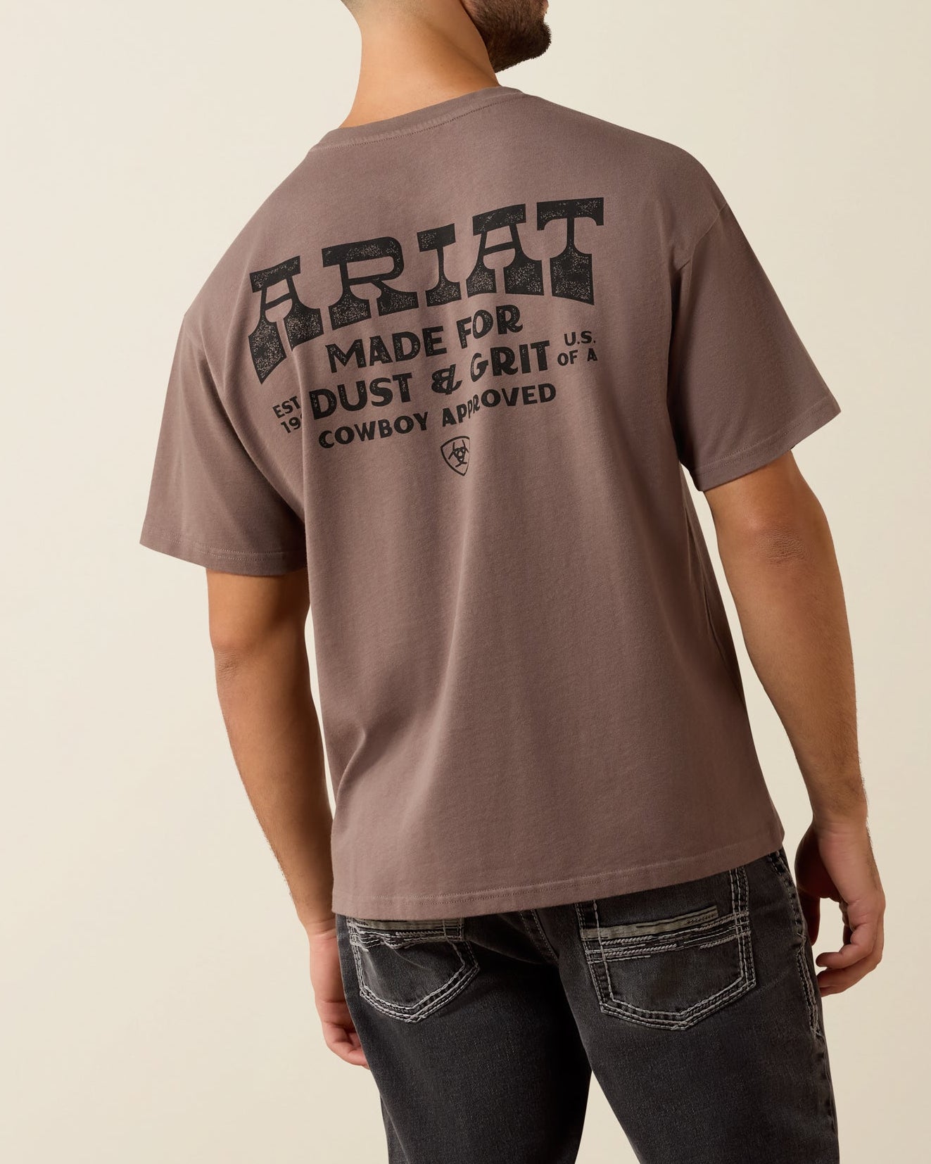 Ariat Mens Cowboy Approved ToughStock Tee a short sleeve t shirt in iron with Ariat Made for Dust and Grit at boltranchstore.com