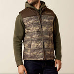 Ariat Mens Crius Insulated Vest at boltranchstore.com in stock free shipping mens camo vest A man wearing a hooded camouflage puffer vest over SKU 10079405 Ariat Mens Crius Insulated Vest