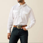 Ariat Mens Everything Classic Fit Snap Shirt white long-sleeve western button-down shirt. SKU 10079771
