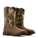 Ariat Mens Groundbreaker Antler H2O Boot a Camouflage-patterned boots with deer skull design with wide suare soft toe waterproof and safe for electrical hazard conditions a perfect workboot at boltranchstore.com