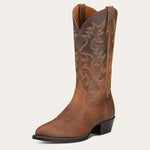 Ariat Men's Heritage Western Round Toe Boots in distressed brown color with a stitch pattern