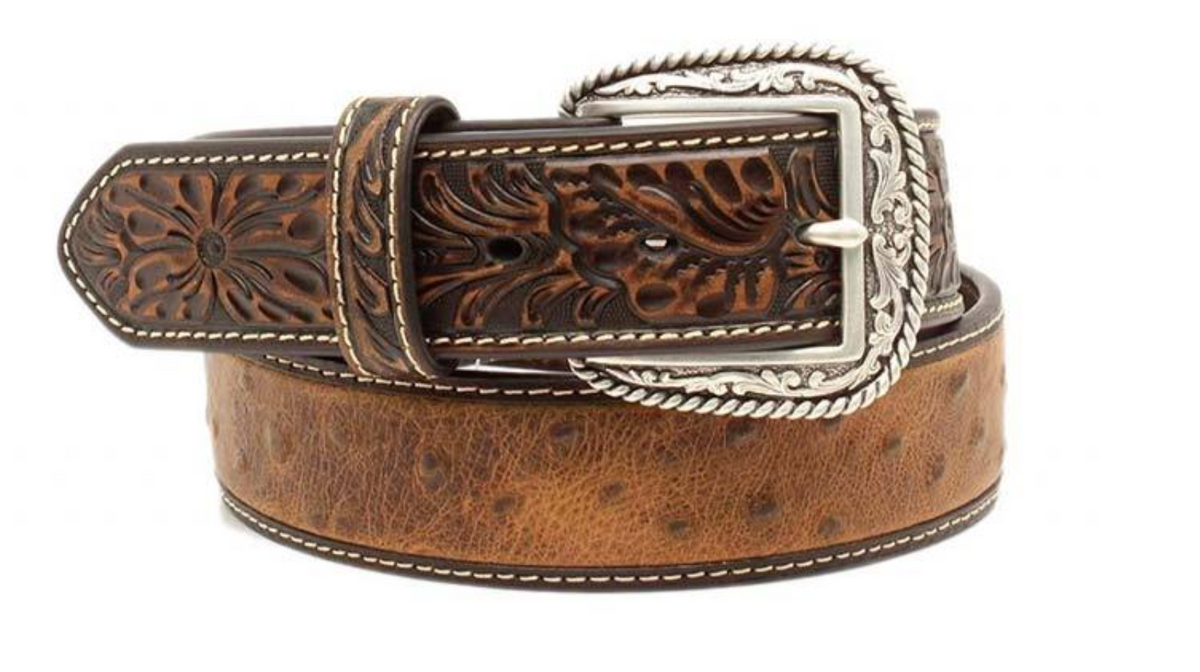 Ariat Mens Ostrich Print Hand Tooled Belt Find this at Boltranchstore