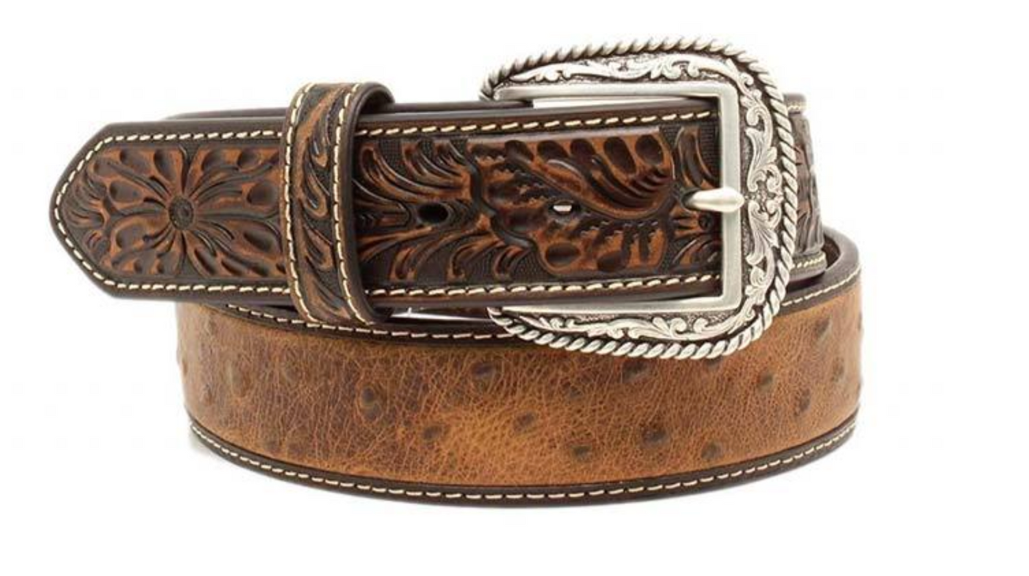 Ariat Mens Ostrich Print Hand Tooled Belt Find this at Boltranchstore