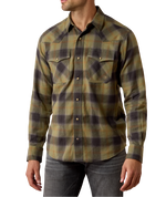 Ariat Mens Retro Hahn Fitted Snap Shirt Four Leaf Clover Plaid green and charcoal four leaf clover plaid western snap shirt in 100 percent cotton mens western clothing Utah SKU 10080705