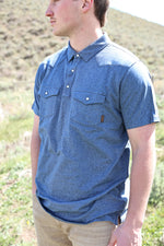Ariat Mens Retro Western Snap Polo heather blue short sleeve western boutique popular viral free shipping at Boltranchstore.com