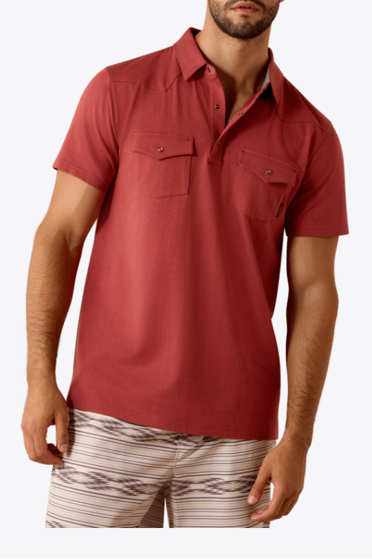 Ariat Mens Retro Western Snap Polo buy at boltranchstore.com western wear mens short sleeve red polo free shipping popular 