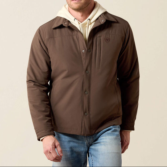 Ariat Mens Stretchshell Shirt Jacket mens western wear store. mens jacket at bolt ranch store in kamas utah brown button-front jacket Ariat Mens Stretchshell Shirt Jacket Sku 10079406 in stock