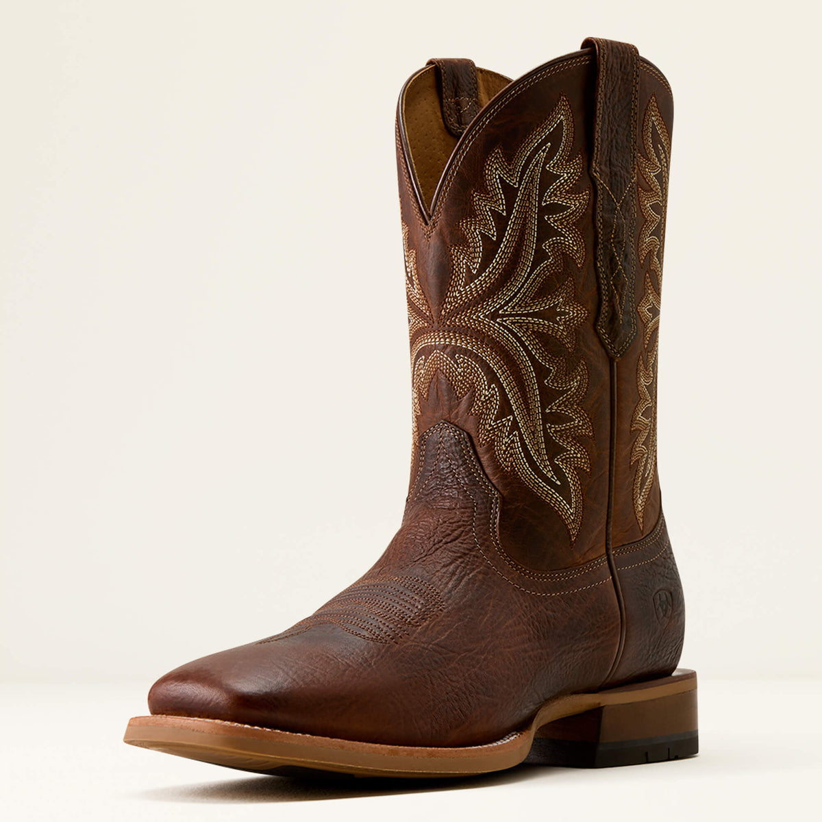 Ariat Mens Walker Wide Square Toe Cowboy Boot smoked amber full grain leather foot with ranchwood shaft and six row stitching western boots Kamas Utah SKU 10080558