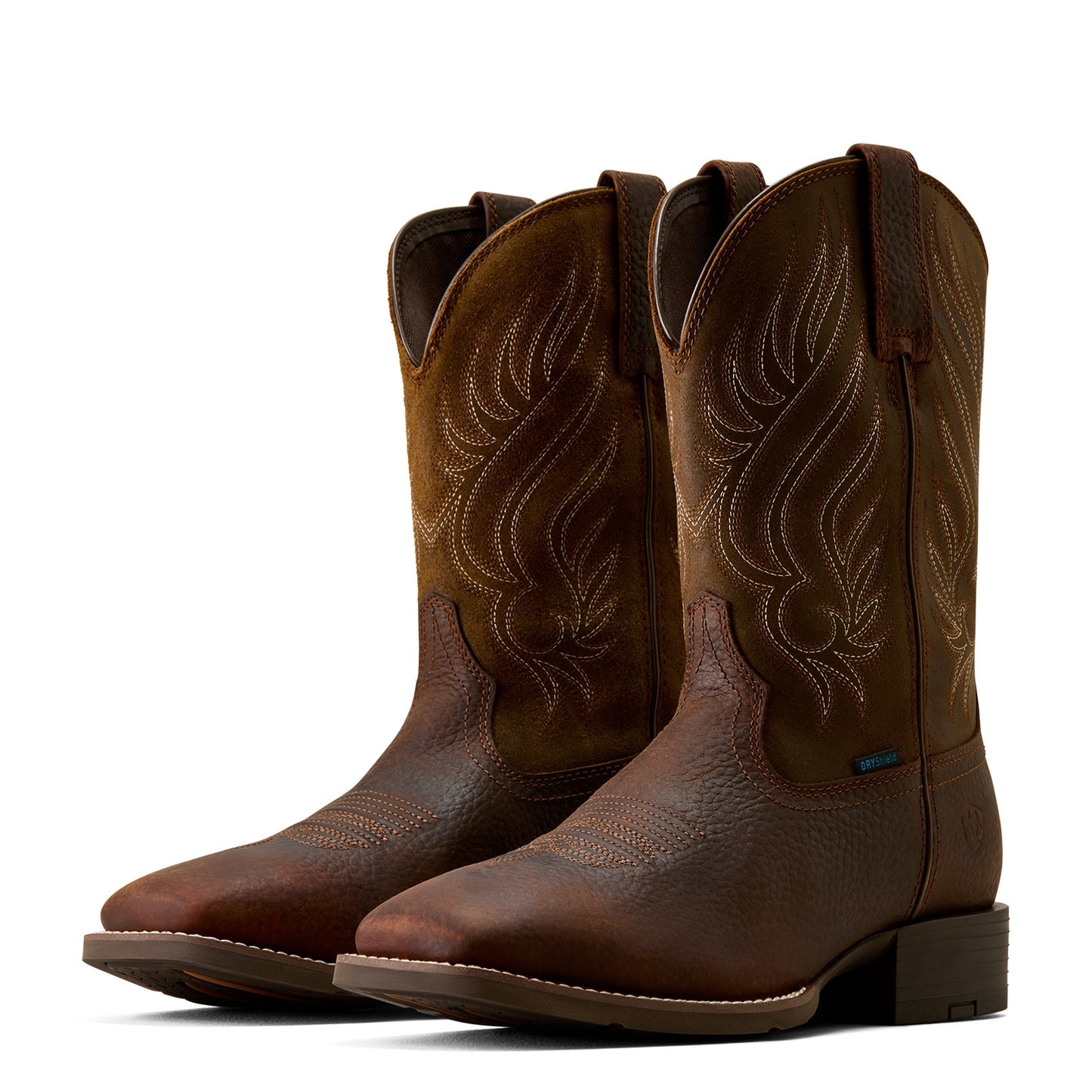 Ariat Sport Riggs H2O Wide Square Toe Western Boot Copper Kettle in an embroidered shaft mens cowboy boot