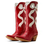 Ariat Womens Beaux J Toe Crimson Boot a red boot with cream bows in a round pointed toe at boltranchstore.com