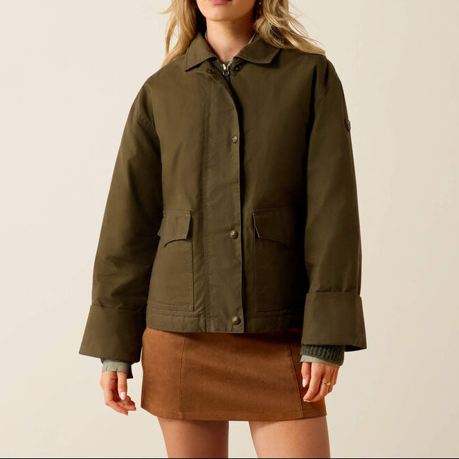 Ariat Womens Bransmoor Jacket 10079227 bolt ranch store Relaxed, boxy fit with wide cuffs GREEN barn jacket in stock at bolt ranch store in Kamas Utah
