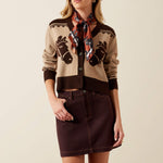 Ariat Colter Cardigan tigers eye and chicory coffee intarsia knit with old west motif womens western boutique Utah SKU 10079394